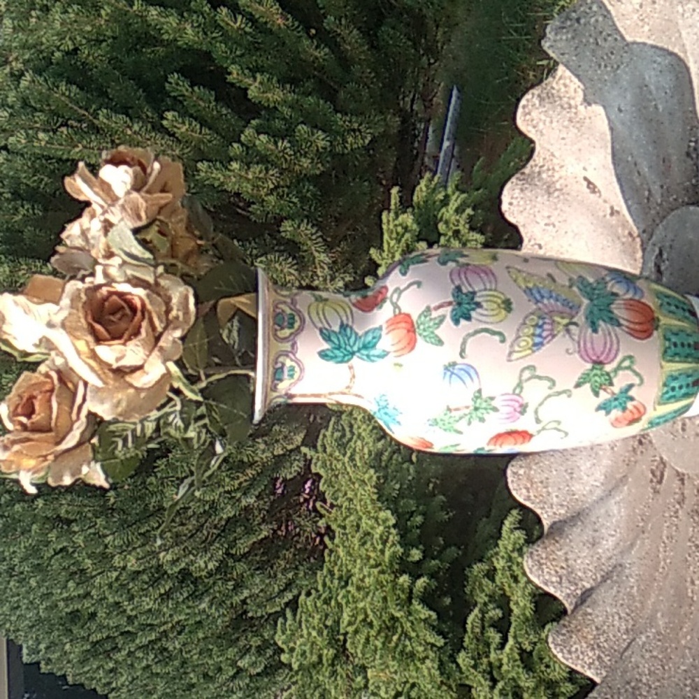 🦋 VASE BUTTERFLIES HAND PAINTED LARGE ASIAN STYLE URN VASE  15" - Picture 4 of 16